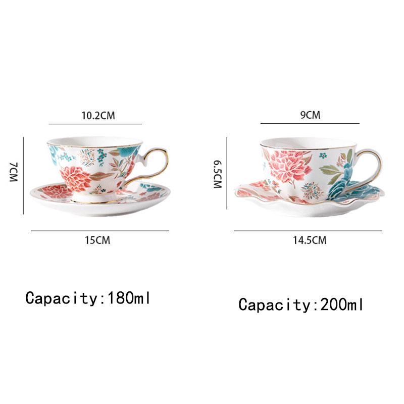 Sada květinových šálků a podšálků se zlatým okrajem Porcelánové hrnky na latte pro párty, narozeniny, kavárnu, domov a vánoční dárek