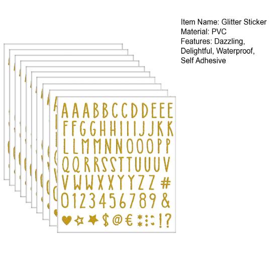10 Sheets Glitter Letters Stickers Self Adhesive Alphabet Number Stickers Waterproof Small Decals for Graduation Cap Water Bottles Scrapbooking