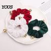 Holiday Ponytail Holders Christmas Velvet Hair Scrunchies with Bells, Elastic Ties for Retro Style Women Girls, Winter Festive Hairstyles Bands Thick