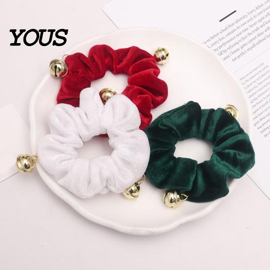 Holiday Ponytail Holders Christmas Velvet Hair Scrunchies with Bells, Elastic Ties for Retro Style Women Girls, Winter Festive Hairstyles Bands Thick