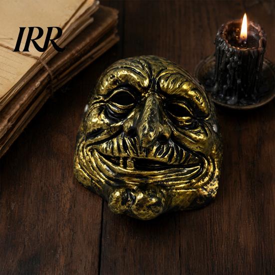 Breathable Horror Mask Halloween Vintage Clown Face Mask, Gold Silver Creepy Prop Wrinkled for Party, Scary Masquerade Costume Haunted House