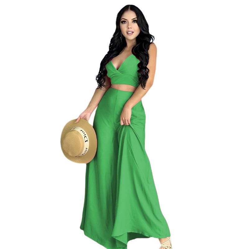 

2025 Spring Women s Solid Color Two-Piece Set: Camisole & High-Waisted Wide-Leg Pants XX-Large