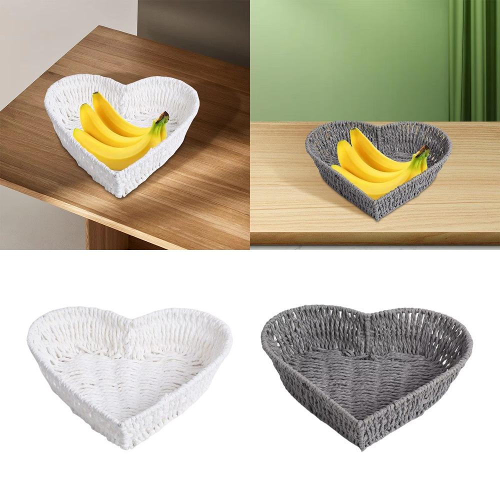Chic Heart Shape Basket Stackable Paper Rope Fruit Plate Portable Woven Storage Basket  Party