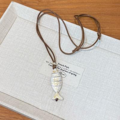 Adjustable Fish Pendant Necklace Leather Cord Boho Necklace  Jewelry Accessories