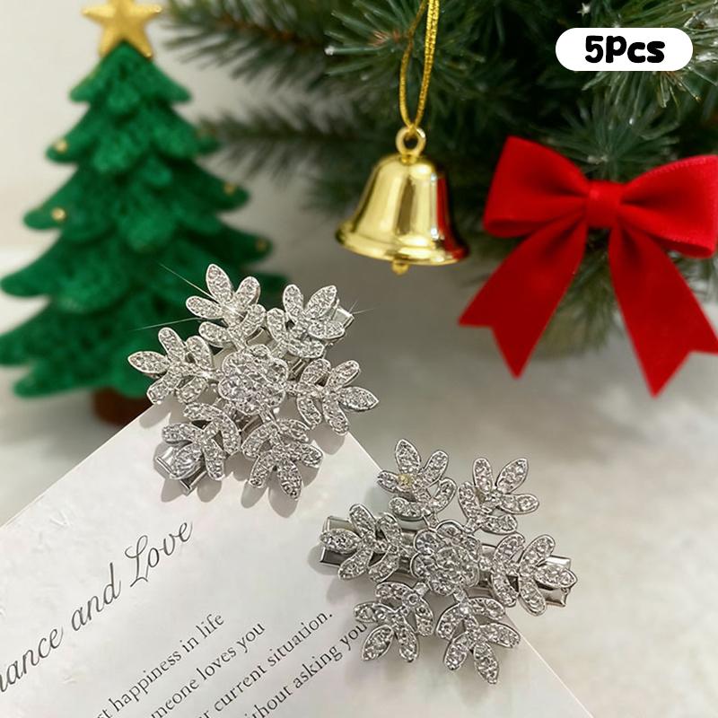 Christmas Sparkle Zircon Snowflake Hairpin Set of 2/5/10, Women's Cute Metal Rhinestone Hair Clips for Party Bangs Accessories