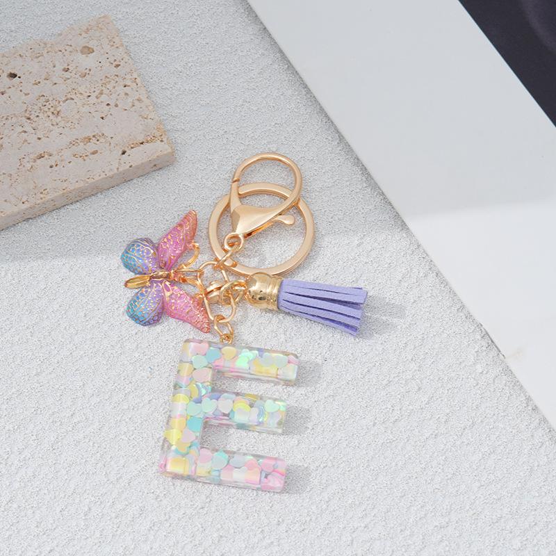 Heart & Alphabet Keychain with Butterfly and Tassel Bag Charm