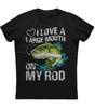 Ich liebe ein großes Maul an meiner Rute. Lustiges Angler Geschenk T-Shirt 100% Baumwolle Rundhals Kurzarm Freizeit Herren T-Shirt Größe S-3XL