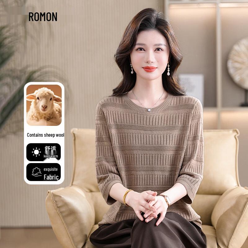 Luomeng Women's Wool Blend Striped Round Neck Knit Top