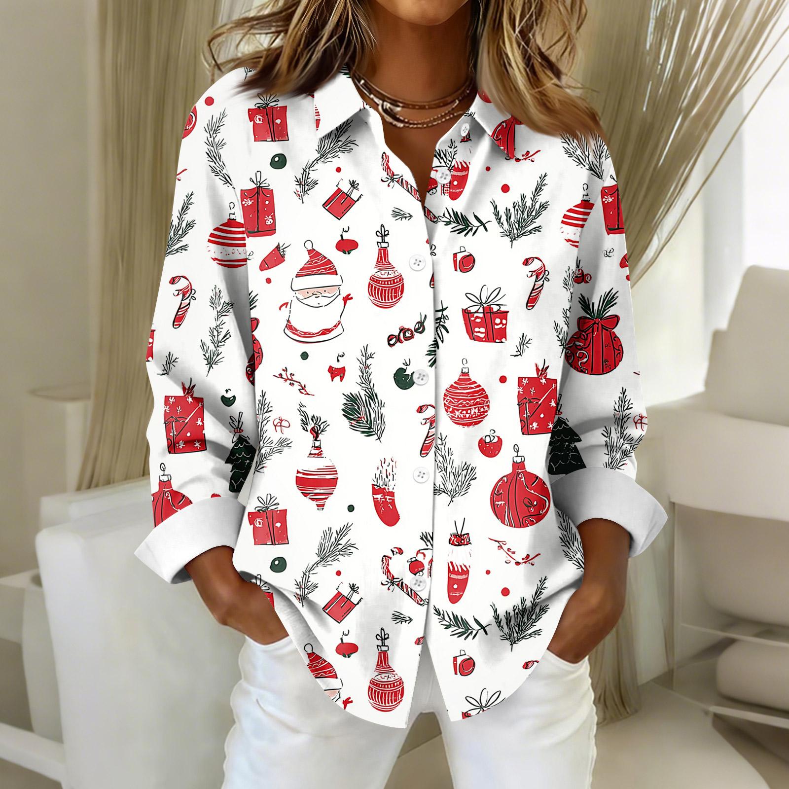 

Женская рубашка-блузка с рождественским принтом и пуговицами, длинный рукав, повседневный базовый рубашечный воротник, обычный топ L армия зеленый