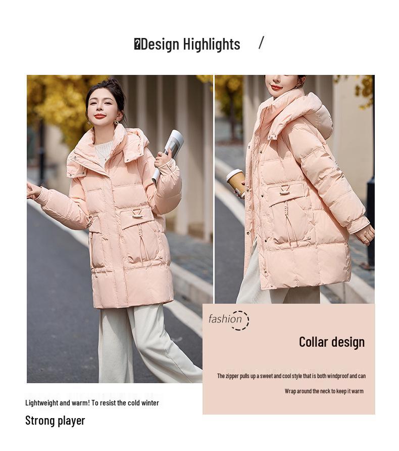Women's Mid-Length Red Down Jacket, Winter 2024 Style, Loose Fit, Casual Thick Ankara Coat