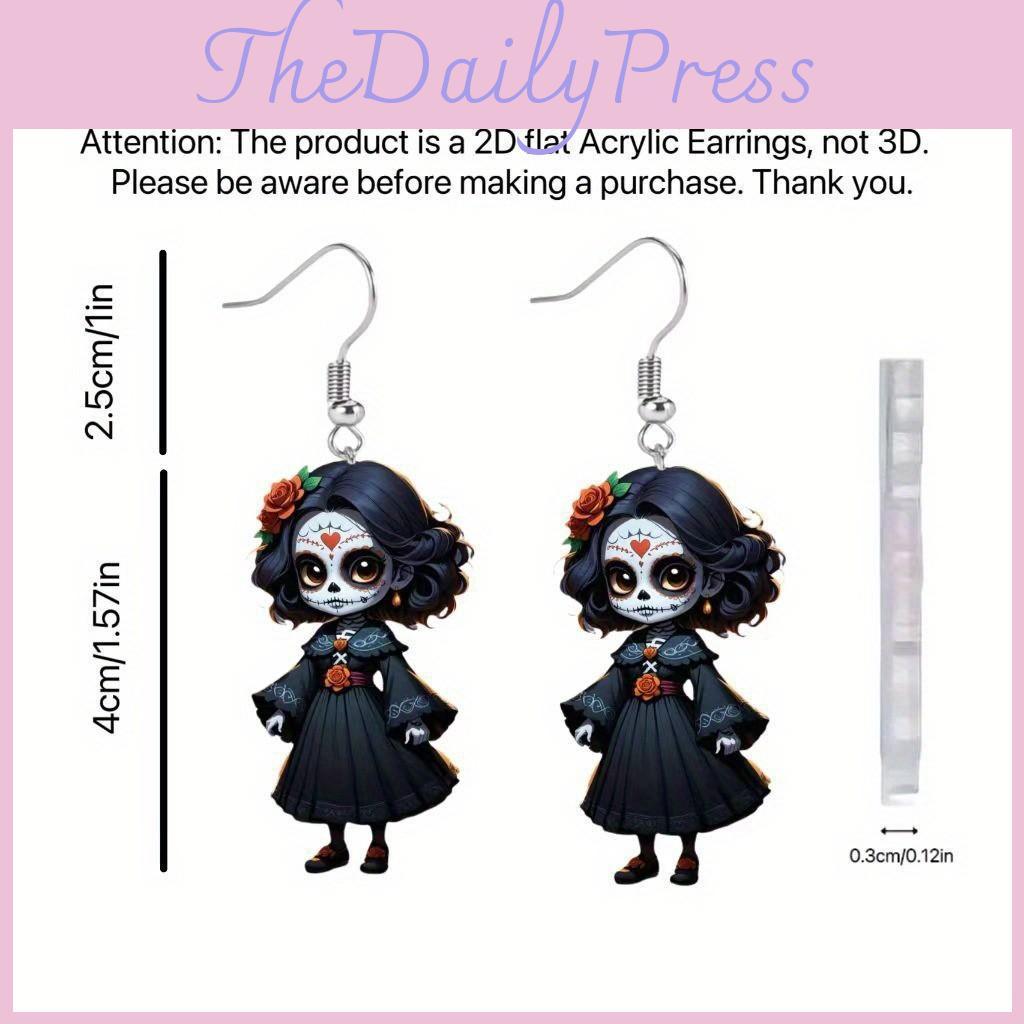 Black Halloween Themed Skull Rose Girl Four Pattern Women Earrings Acrylic