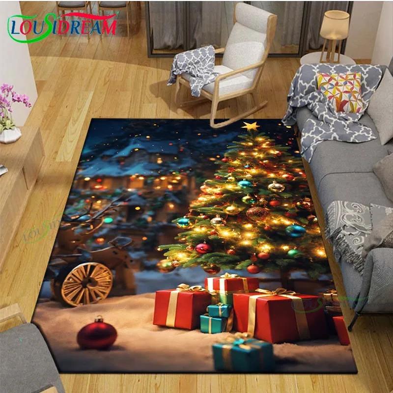 Christmas Santa Claus Carpet Living Room Bedroom Carpet Balcony Bathroom Non-slip Door Mat Photography Props Birthday Gift