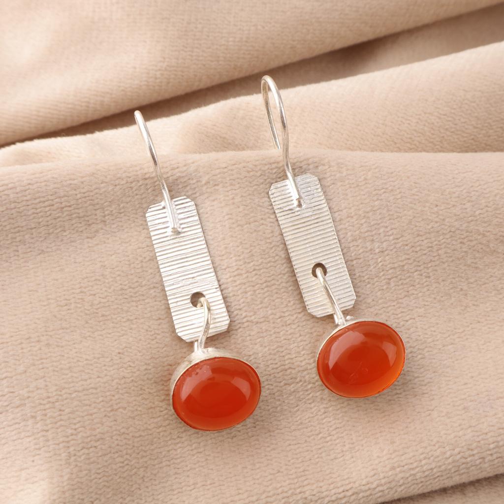 Pietra di Corniola Argento 925 Timbro Gioielli alla Moda Orecchini Fatti a Mano 1,9" EE-168-22