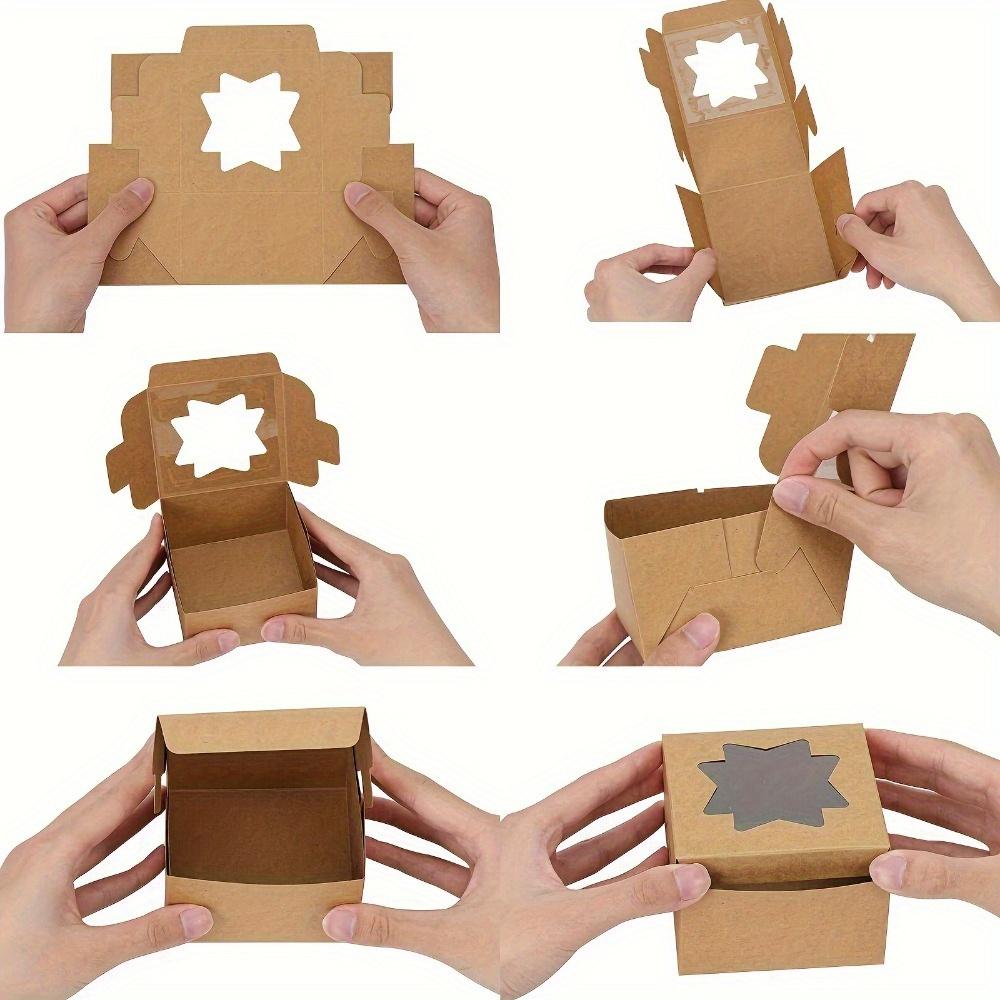 30pcs Brown Bakery Boxes with Window Cookie Boxes Gift Packing Box Kraft Paper Treat Boxes for Pastries Small Cakes Box Wedding Decorations