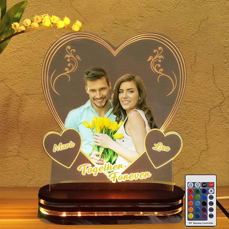 Infinity Heart Personalized Picture Lamp Custom Couple Photo Heart Nigth Light Custom Plaque Bedside Lamp Romantic Gift for Wife Anniversary