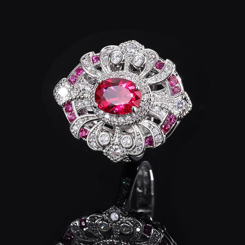 New Set Jewelry Tiktok Cross-border Simulation Red Corundum Necklace Pendant Green Nano Gem Ring Women's