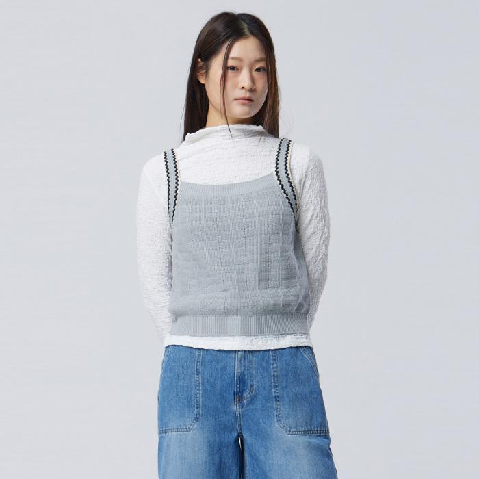 Benetong Crochet Contrast Line Knit Vest_Bakve1611Gr
