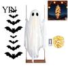 Fantasmas Pendurados para Vitrine de Halloween Grande Fantasma Balançante Decoração, Fantasma Balançante Assustador Iluminado Fácil Instalação Adereços de Feriado com Morcegos 3D para Frente
