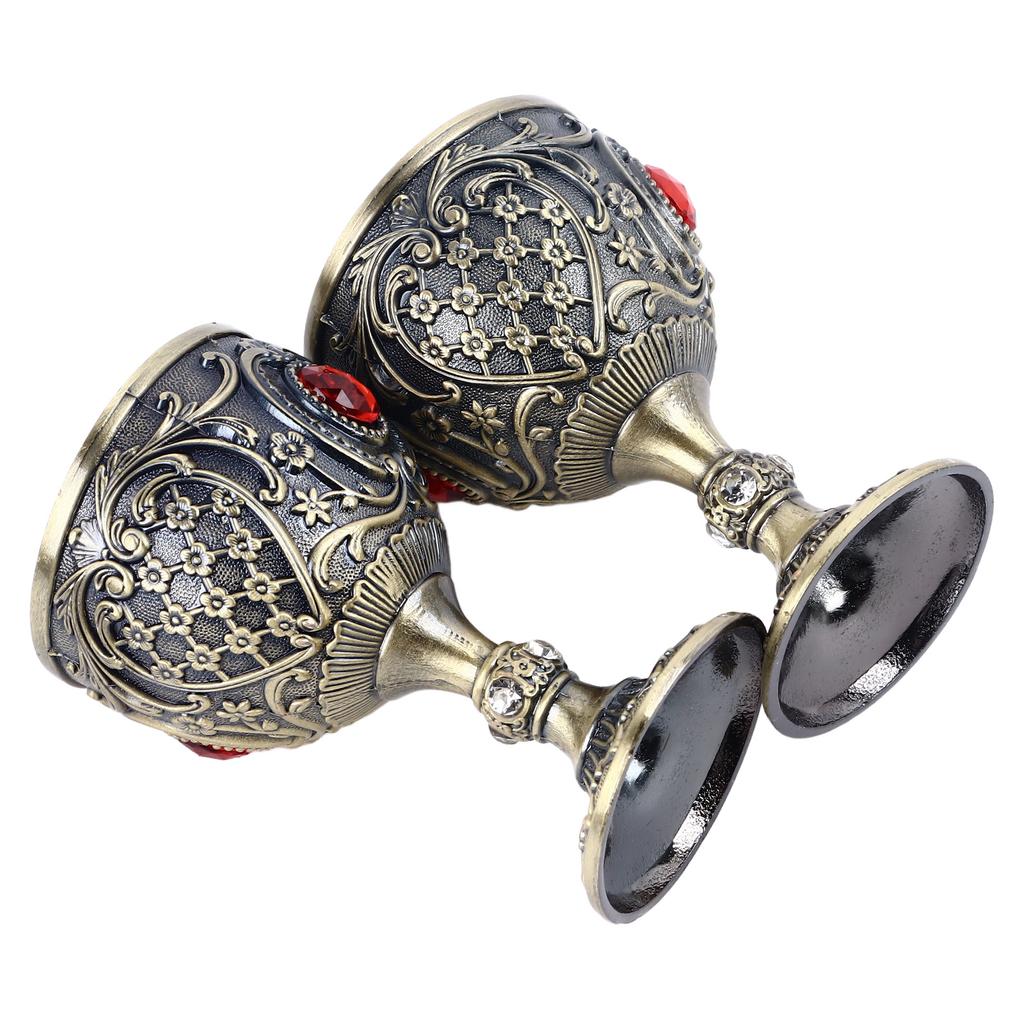 2pcs Vintage Metal Wine Cup Embossed Zinc Alloy Goblet Retro Wine Glasses Decoration for Home Restaurant Cafes Bars