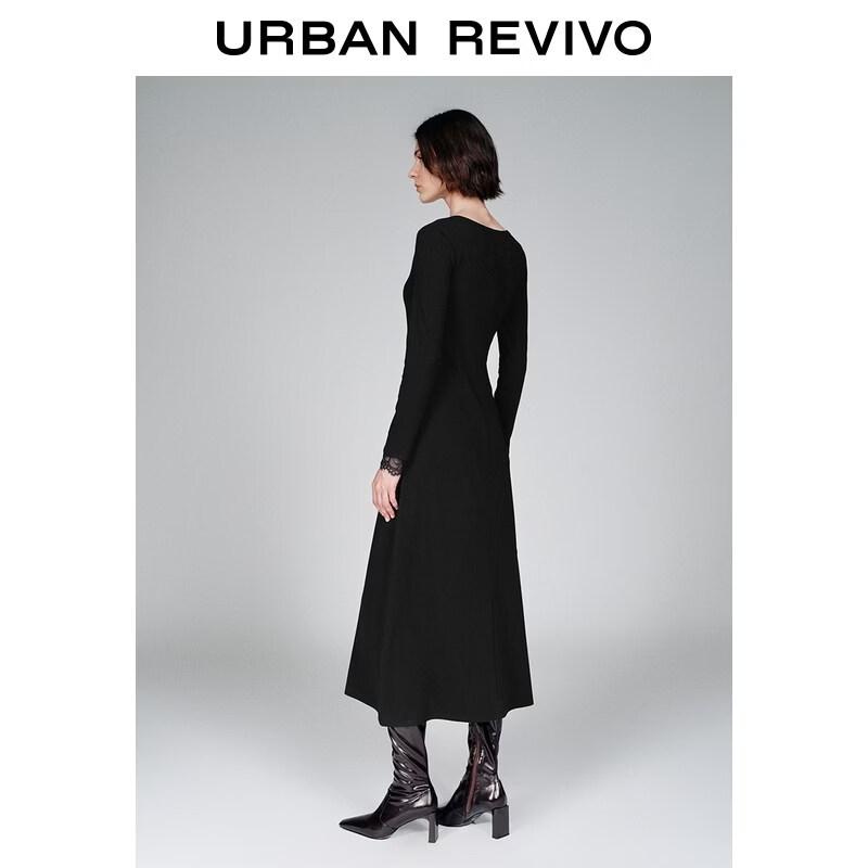 UR 2026 Spring Lace-Panel Button-Detail Slim Long Dress