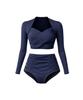VIKINI VENDER Luan Shirred Long Sleeve High-Waisted Bikini - Navy