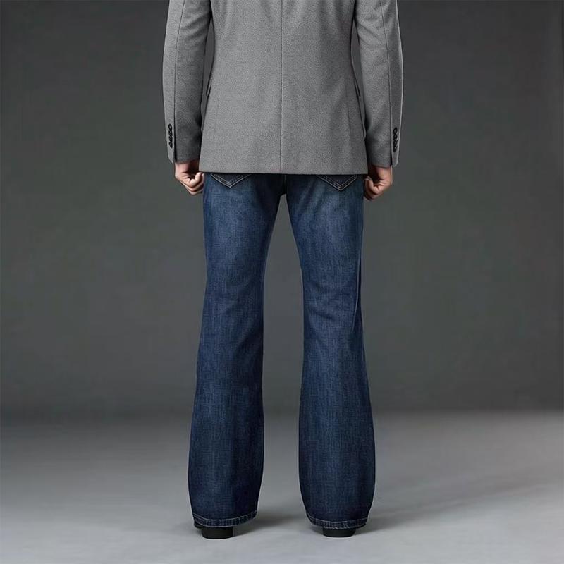 Men's Dark Blue Flare Jeans – Mid Rise Bootcut with 5-Pocket & Retro Style, Perfect for Casual Daily & Streetwear Fashion