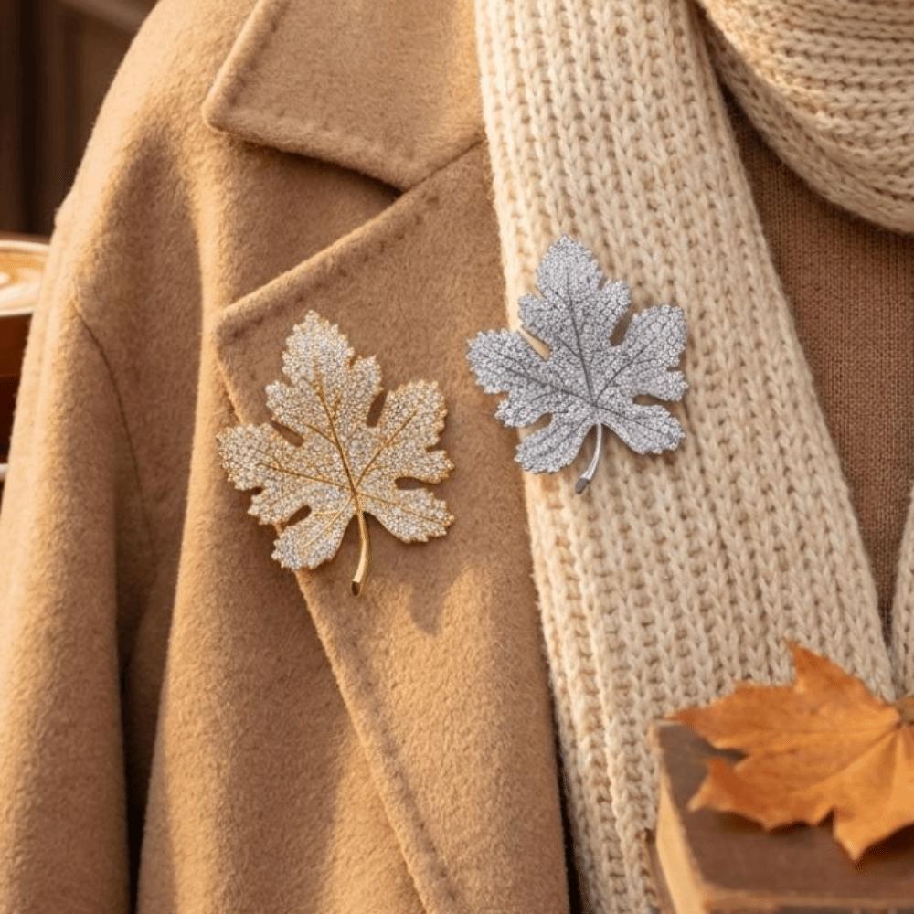 Vintage Sequin Leaf Brooch Trendy Jewelry Maple Leaf Pin Fashion Dress