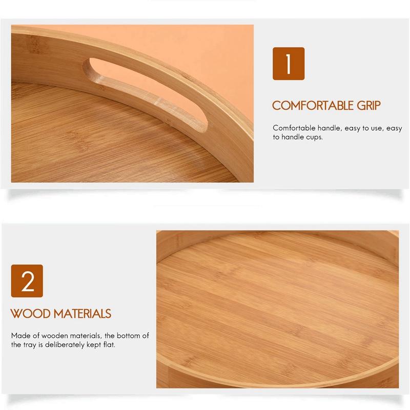 Promotion! Round Serving Bamboo Wooden Tray for Dinner Trays Tea Bar Breakfast Food Container Handle Storage Tray 3 Eco-Friendly