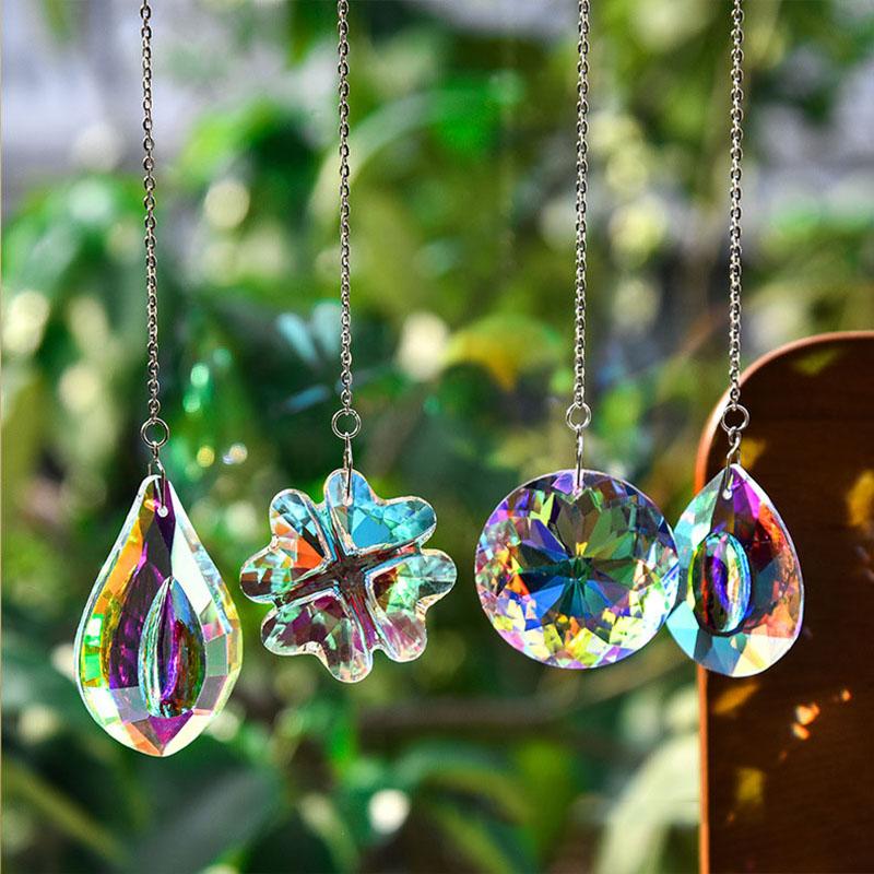 Creative Style Crystal Suncatcher Wind Chimes Gardening Crafts Pendant Window Hanging Decoration Rainbow Maker Prism Home Decor