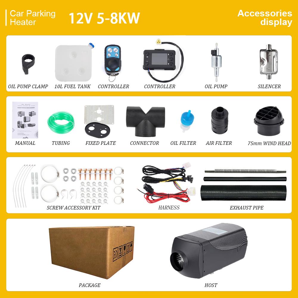 

12 В 24 В автомобильный дизельный обогреватель с ЖК-дисплеем, пульт дистанционного управления, 5-8 кВт, пластиковый корпус, трехходовой, с руководством на английском языке