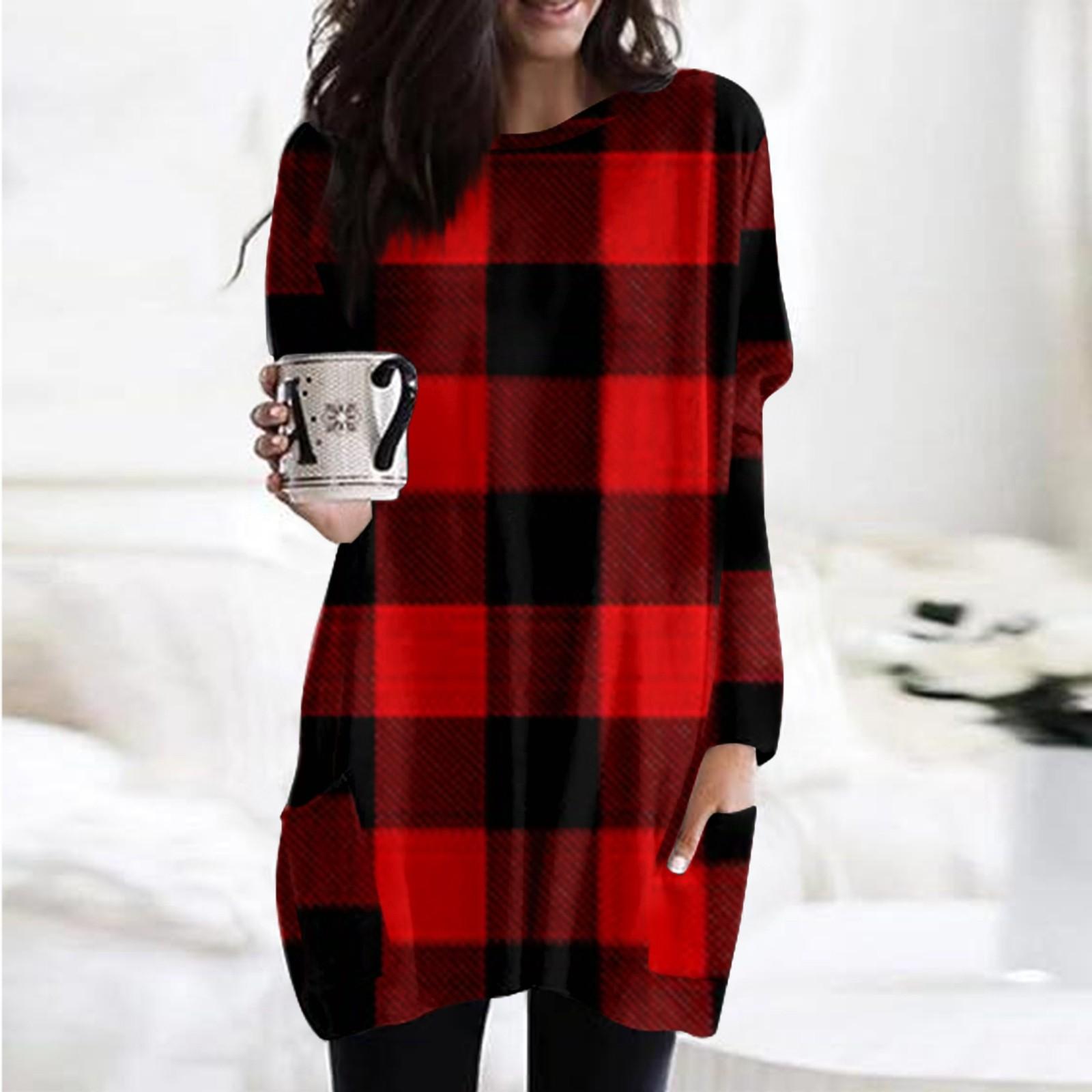 

Женская толстовка с круглым вырезом и принтом, платье-рубашка с длинными рукавами и принтом, пуловер свободного покроя, свободный крой, топы с карманами XXXL красный