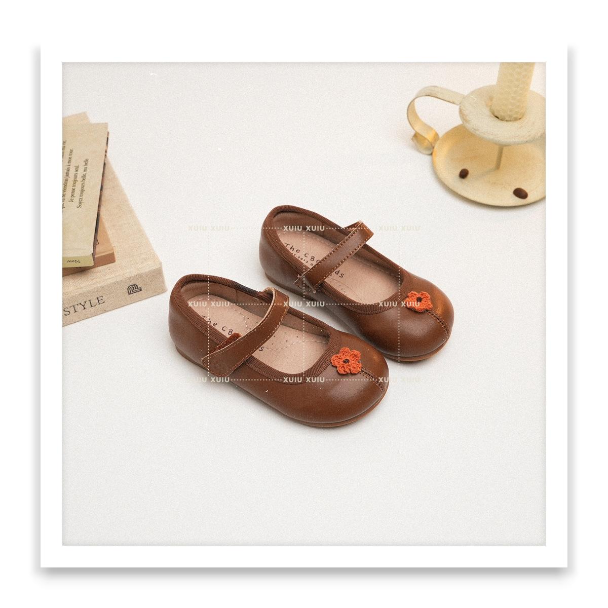 

XSHX Flower retro Mori round head Mary Jane girls small ladyshoes leather shoes spring and autumn [Wenzhou shoes] 25 коричневий