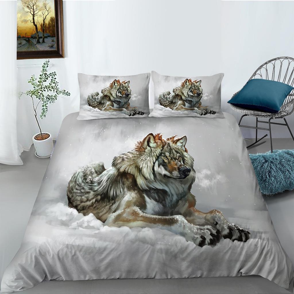 Pattern Wolf 3D Digital Printing Bedding Two Three Piece Set Polyester