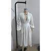 Women'S Long-Sleeved V-Neck Solid Color Pleated Belt Dress Long Dress