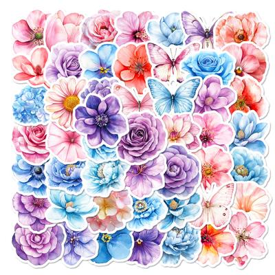 New 50 Colorful Flowers Butterfly Mixed and Fresh Stickers Girls' Heart No Repeat Hand Account Decoration Stickers