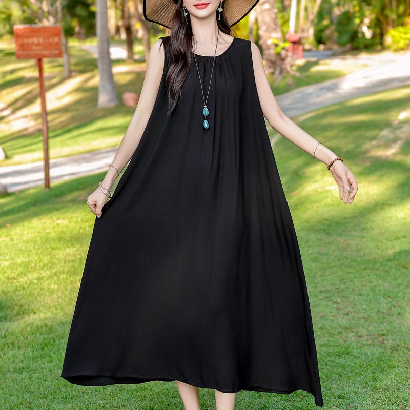 Vestido de Verano Elegante para Mujer de Talla Grande Casual Suelto Sin Mangas Vestido Largo Ropa Femenina Vintage
