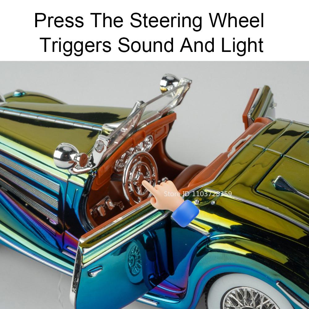 1:24 500K 300SL Miniature Model Vintage Car Alloy Diecast Sound Light Door Opened Shock Absorption Electroplate Vehicle for Kids