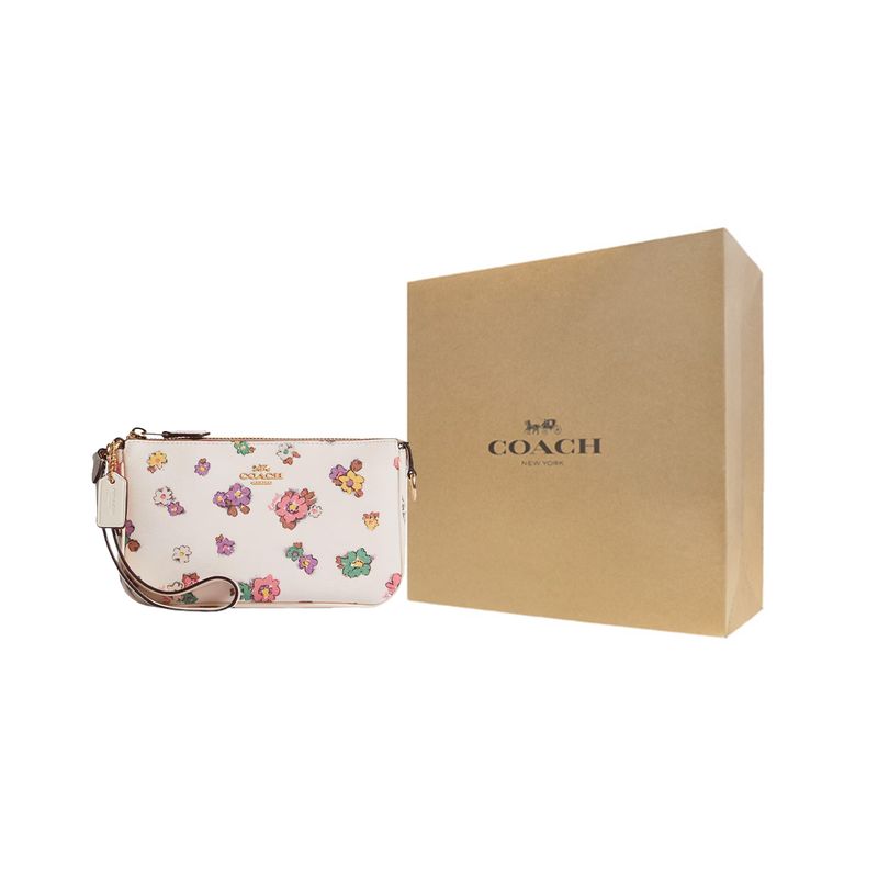 Coach Nolita 19 Zipper Floral Print Pebble Leather Clutch Women Clutch White CA738-IMCAH