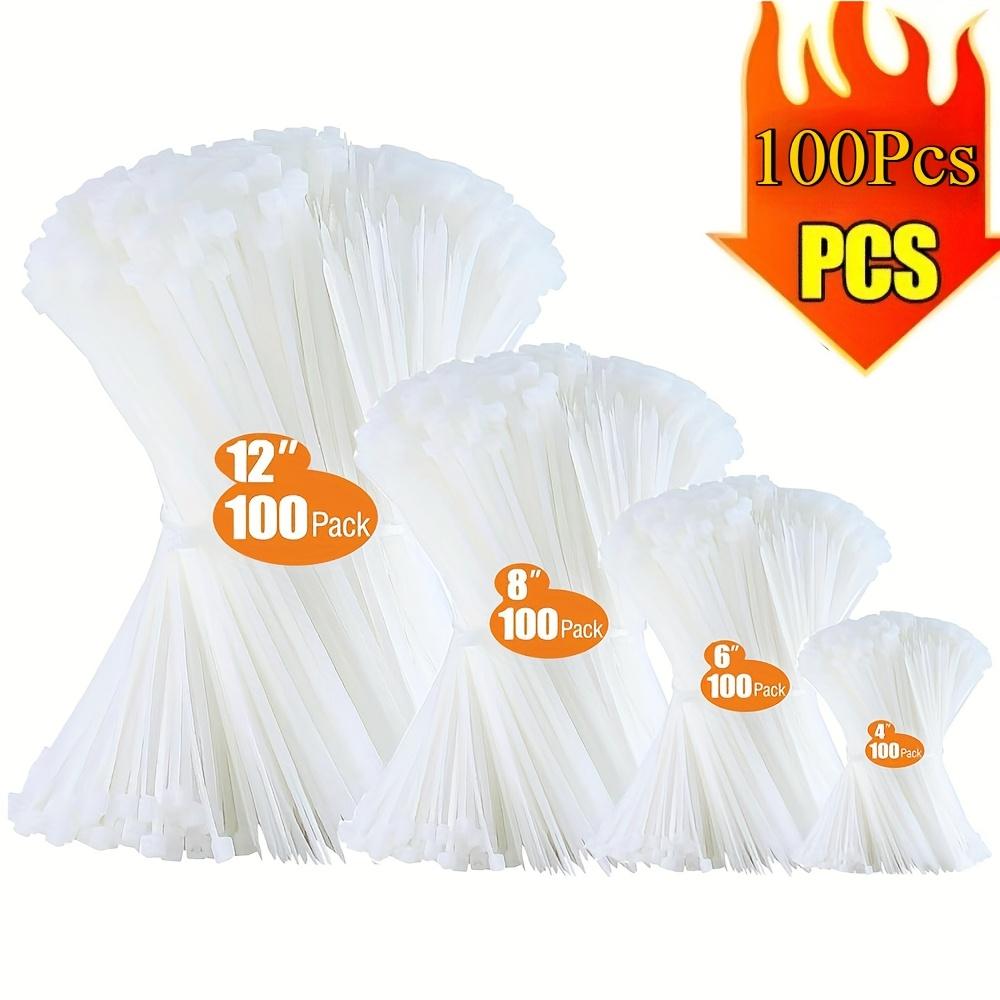 100pcs Self-Locking Plastic Zip Ties - Various Sizes (10.16cm, 15.24cm, 20.32cm, 30.48cm) for Cable Management, Home Office Organization