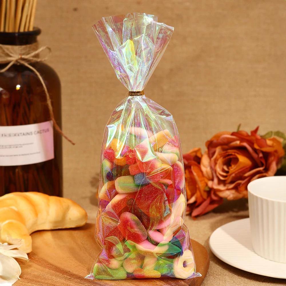 50pcs Rainbow Cellophane Bags - Holographic Party Favor Bags for Gifts, Goodies, and Events - Perfect for Holidays, Birthdays