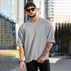 Fashion Men Fitness Short Sleeve Loose-Fitting Casual round-Neck Stripes Plus Size T-shirt Heavy Weight Breathable Fashion Muscle Half Sleeve
