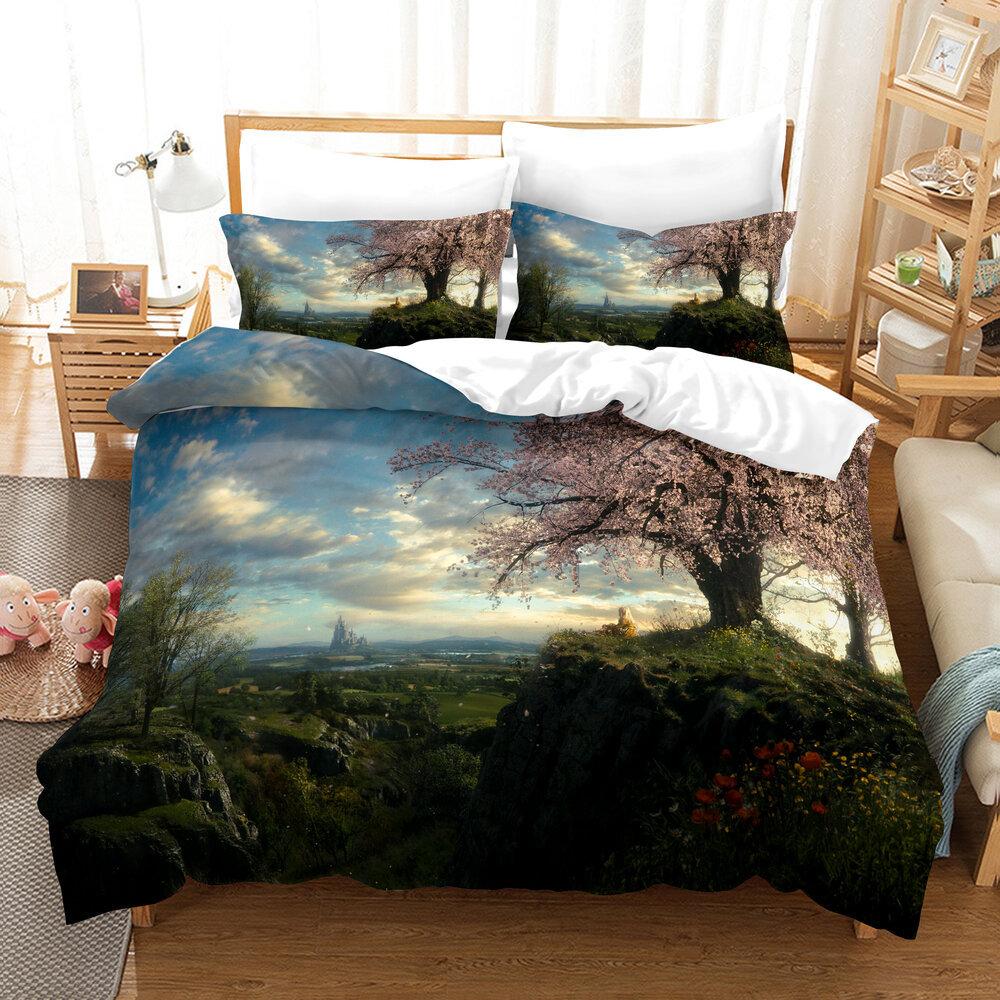 Dream Landscape 3D Digital Printing Three-Piece Quilt Cover Sheet Kit