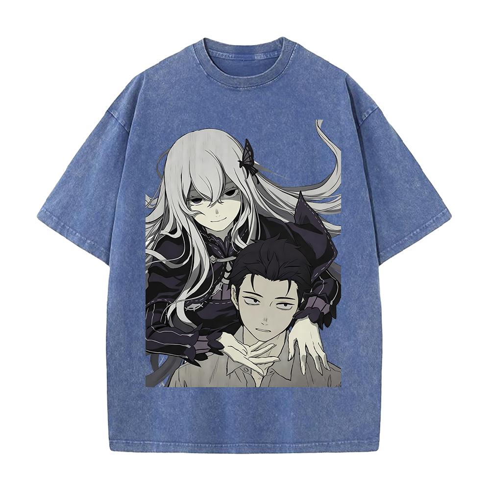 Anime Re Zero Natsuki Subaru Echidna Printed Tee Men Women Washed Cotton T-shirts Short Sleeve Vintage T Shirt Oversized Tshirt