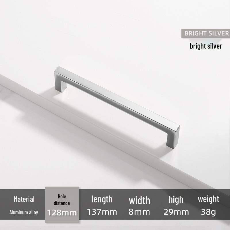 Square Bright Gold & Silver Kitchen Cabinet Handle - Modern Minimalist Black Aluminum Alloy Drawer & Wardrobe Handle
