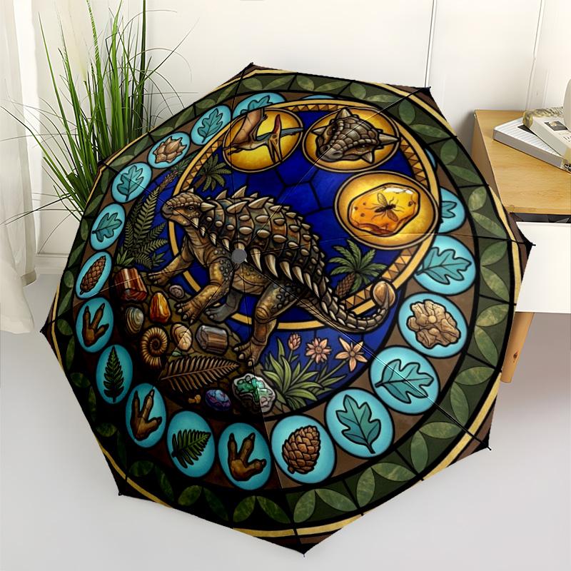 Prehistoric Glass pattern umbrella, portable and foldable design, 8 ribs, a casual accessory for Halloween, Christmas, and birthday gifts.
