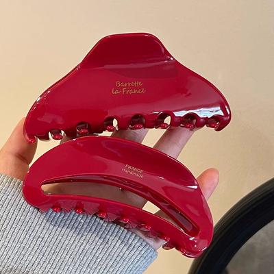 1pc New High-end New Year Red Vinegar Clip Geometric Temperament, Back of the Head Hair Clip Hair Accessories