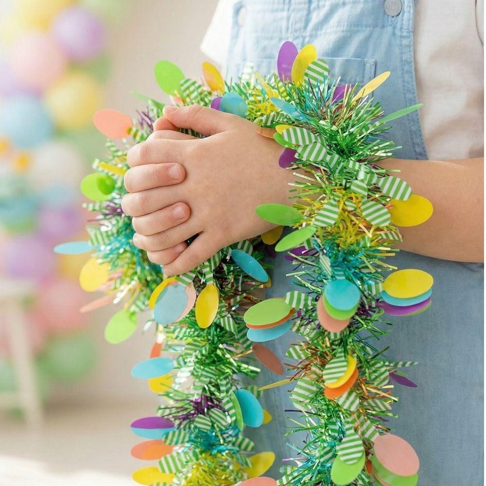 2M Spring Easter Garlands Stripe Glitter DIY Wreath Decoration Hanging Ornament  Easter Party