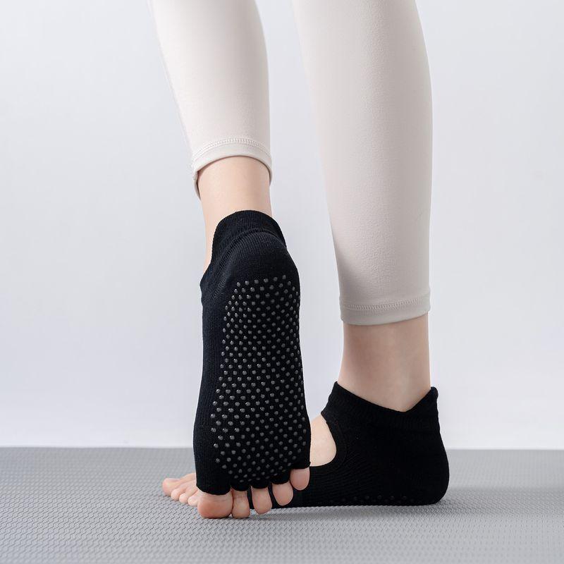 

2025 Short Tube Five-Finger Yoga Socks Women Summer Indoor Special Open Toe Pilates Professional Non-Slip Socks Pure Cotton Room Socks Black
