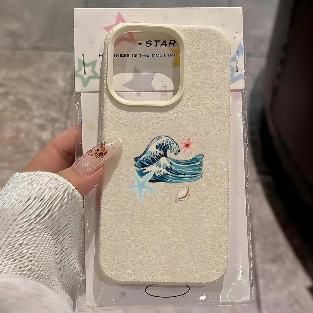 

Phone Case For iPhone 17 Pro Max 16 Plus 15 Pro 14 13 12 11 XR 17Air Ocean Wave With Starfish Pattern Lychee Textur Soft Cover iPhone 14 Pro