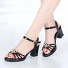  women casual sweet light weight black patent leather buckle strap high heel sandals lady cool comfort shoes ab615